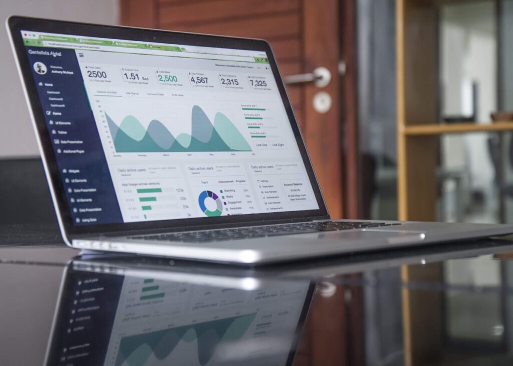Advertising performance dashboard on a laptop